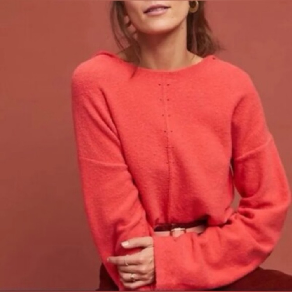 Anthropologie Moth Zurich Light Hoodie Chenille Knit Sweater Coral Size Medium - Picture 1 of 10